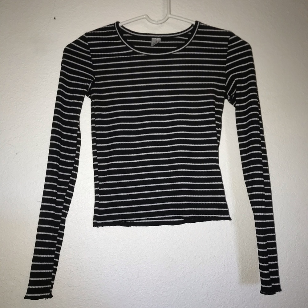 Black and white striped long sleeved shirt